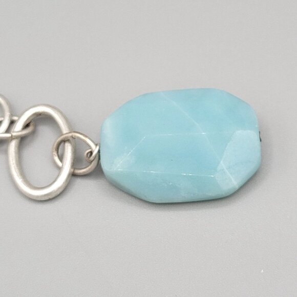 Larimar Silver Tone Metal Key Chain With Faceted Blue Gemstone Pendant - Picture 3 of 6